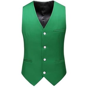 ULPUDFAO Kostuumvest Voor Heren, Klassieke Single Breasted Gilet Effen Kleur Mouwloos Formeel Zakelijk Vest Ademend Casual Slim Fit Bruiloft Feestjurk Vest Top Voor Heren Groen Xl