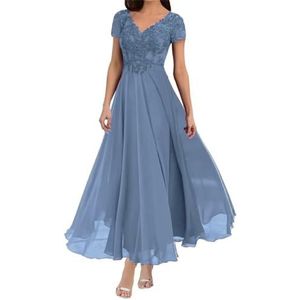 Dames chiffon moeder van de bruid jurk met zakken avondgalajurken cocktailjurk grote maten, leiblauw, 32