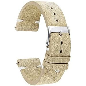 LQXHZ Handgemaakte Fluwelen Suède Horlogeband Hoge Kwaliteit Horlogeband 18mm 20mm 22mm 24mm Zwart Grijs Bruine Band (Color : Beige with white, Size : 24mm)