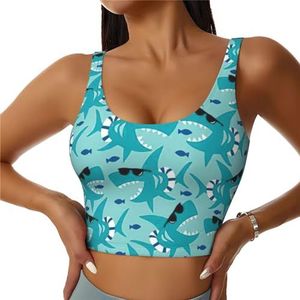 Haai met Zonneglas Print Casual Wear Vrouwen Sport Vest Yoga Vest Workout Vest Voor Vrouwen Lichtgewicht Trendy, Zwart, S