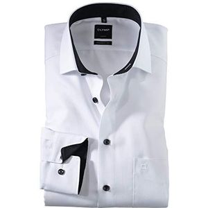 OLYMP Modern Fit overhemd, wit natte (contrast) Strijkvrij - Maat 40