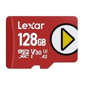 Lexar Play Micro SD kaart 128GB, MicroSDXC UHS-I, tot 205 MB/s lezen, 140 MB/s schrijven, klasse 10, U3, V30, A2, 4K video, hoge snelheidskaart voor switch/draagbare game-apparaten/smartphone