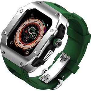 INSTR Roestvrij stalen metalen behuizing fluorrubber horlogeband voor Apple Watch ULTRA2 49 mm, metalen afdekband modificatiekits voor Iwatch Ultra (Color : GreenS, Size : Ultra2 ultra 49mm)