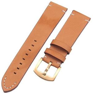 Italiaanse Lederen Horlogebanden Zwart Donkerbruin Mannen 18 20 22mm Zachte Vintage Horloge Band Riem Metalen Pin Gesp Accessoires (Color : Brown gold buckle, Size : 20mm)