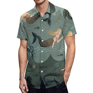 Zeemeermin prinses heren Hawaiiaanse shirts korte mouw casual shirt button down vakantie strand shirts XL