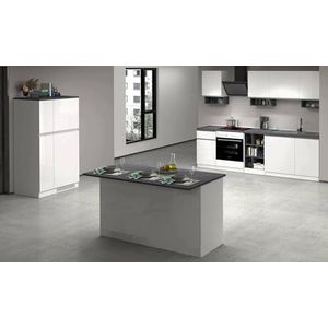 Dmora Complete bastien, modulaire set, keuken met meerdere elementen, 100% Made in Italy, wit glanzend en leisteen, lengte van het eiland: 155 m
