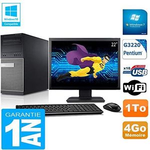 Dell PC Tower 9020 Intel G3220 RAM 4 GB harde schijf 1 TB WiFi W7 22 inch (62 cm) (gereviseerd)