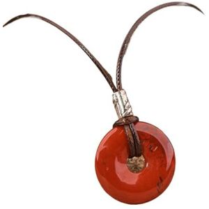 Crystal Pendant Necklace For Women Natural Amethyst Lapis Tiger Eye Stone Leather Necklace Fashion Jewelry (Color : Red Jasper)