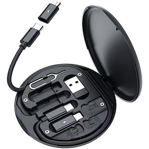 USB-adapter kabelopslag box multitype laadkabel converter Lightning type C met SIM-kaartsleuf uitwerppen (zwart)
