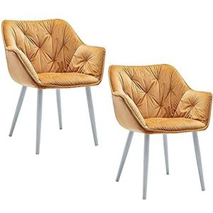 GEIRONV Fluwelen Dining Chair Set van 2, 45 × 44 × 80 cm Moderne Woonkamer Slaapkamer Keuken Lounge Side Stoel Metalen Benen Balkon Fauteuil Eetstoelen (Color : Yellow, Size : White feet)