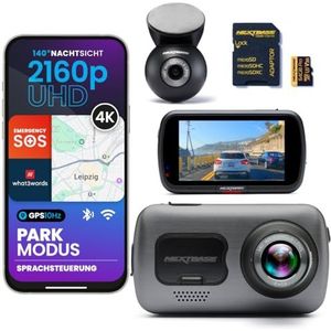 Nextbase 622GW Dashcam voor en achter met achterruitcamera en 64GB SD-kaart | 4K UHD, beeldstabilisatie, What3Words, GPS & Emergency SOS | Parkeermodus