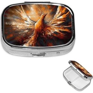 Pillendoos Geneeskunde Pil Organizer Abstract Phoenix Kleine Pillendoosje Reizen Pil Container Draagbare Pillendoos voor Pocket 2 Compartiment Pillenhouder Pillendozen voor Reizen