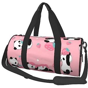 Roze Cartoon Aardbei Panda Reizen Duffel Bag Gym Tote Bag Lichtgewicht Bagage Tas Voor Weekender Sport Vakantie, Zwart, Eén maat