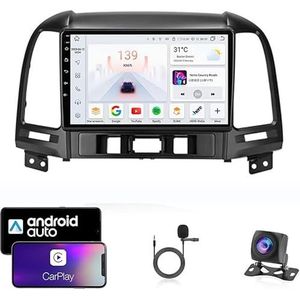 Android 13 Dubbel Din Auto Stereo Touchscreen Auto Stereo Voor Hyundai Santa Fe 2006-2012 Met Bluetooth GPS Navigatie WiFi FM Radio USB/SWC/Plug en Play Ondersteuning Carplay&Android Auto(4 Core Wifi