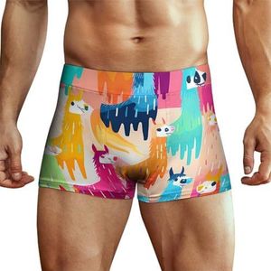 Funky Rainbow Lama's Boxershorts voor heren, hoge tailleband, zacht ondergoed, stretch trunks panty