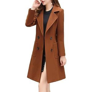 Sawmew Jas Vrouwen Kunstwol Trenchcoat Jas Klassieke Winddichte Jas Elegante Lange Mouwen Faux Wollen Jas Slim Fit Overjas Herfst Winterjas (Color : Brown, Size : XL)