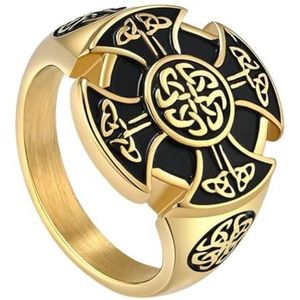 Viking Keltische Knoop Ring - Heren Dames Roestvrij Staal Vergulde Driehoek Knoop Ring - Noordse Vintage Mode Ierse Knoop Amulet Biker Punk Trouwband Sieraden (Color : Gold, Size : 12)