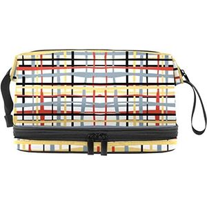 Grote capaciteit reizen cosmetische tas,Make-up tas,Waterdichte make-up tas Organizer, Rooster Geometrisch, Meerkleurig, 27x15x14 cm/10.6x5.9x5.5 in