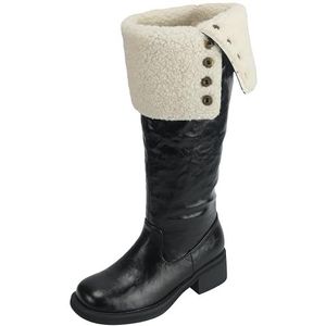 Smilice Leren winterlaarzen voor dames, kniehoge laarzen met ronde tenen, zwart, 34 EU
