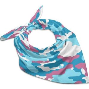 Roze en blauwe camouflage dames vierkante zijden gevoel sjaal halsdoek bandana's hoofdsjaals zonnebrandcrème sjaal wrap 63,5 cm x 63,5 cm