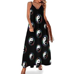 Yin And Yang Taichi Maxi-jurk voor dames, V-hals, casual, mouwloos, verstelbare riem, sexy lange jurk
