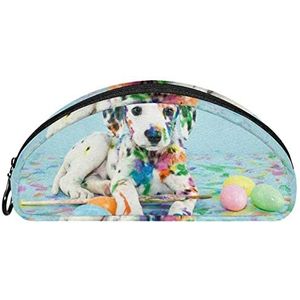 Etui Halve cirkel Briefpapier Pen Bag Pouch Holder Case Kleurrijke Schilderen Puggy Hond, Multi kleuren, 19.5x4x8.8cm/7.7x1.6x3.5in, Make-up zakje