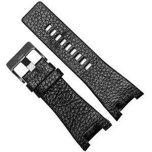 dayeer Lederen horlogeband voor Diesel DZ1216 DZ1273 DZ4246 DZ4247 DZ287 Horlogeband Polsband Armband (Color : A-black-blackbuckle, Size : 32mm)