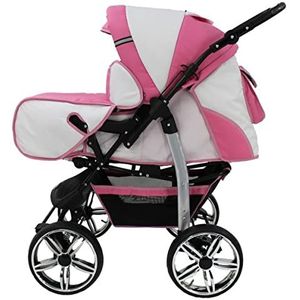 Kinderwagen 3-in-1 2-in-1 set Isofix Buggy Combi-kinderwagen King Car by SaintBaby White Pink 97 2in1 (zonder autostoel)