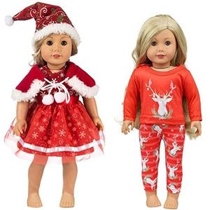 Poppenkleding kleding accessoires kleding accessoires set 6 stuks pop Kerstmis kleding outfits pyjama's jurken voor 18 inch American Doll