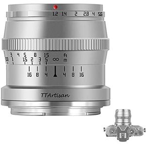 TTARTISAN 50 mm F1.2 lens APS-C MF voor Sony E-Mount camera's A5000 A6600 NEX-3 NEX-3N NEX-7 NEX5 CA7 A7I A7I A7R A7RII A7RIII A7RIV A7S A7SI A7SII A9 en meer (zilver)