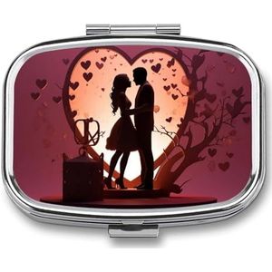 Kussen silhouet pillendoos reizen pillenorganizer 2 compartimenten wekelijkse pillenetui met spiegel een dag medicijncontainer medicijnorganizer voor portemonnee, zak of portemonnee