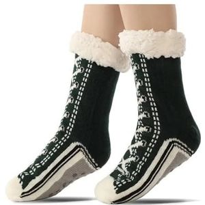 YIJIANUO Thermische Pluizige Sok Vrouwen Winter Warm Pluche Antislip Thuis Slapen Zachte Vrouwelijke Floor Grip Fuzzy Slipper Sok Korte Grappige Rits, legergroen, One size