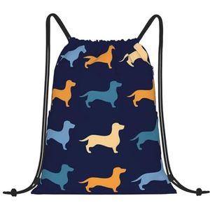 EgoMed Trekkoord Rugzak, Rugzak String Bag Sport Cinch Sackpack String Bag Gym Bag, Teckel Blauw Oranje Hond, zoals afgebeeld, Eén maat