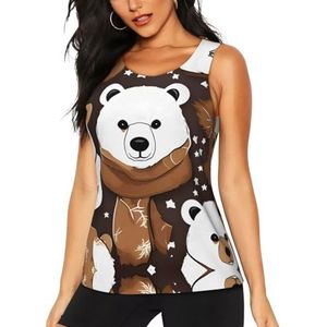 Witte Beer Bruin Beer Print Stijlvolle Atletische Tanktops Activewear Yoga Hardlopen Wandelen Zomer Fitness Training, Zwart, S