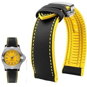 Fit for Longines Seiko water ghost Hamilton serie nylon rubber Onderkant horlogeband 20mm 22mm 23 Band mannen zachte Waterdichte Polsband (Color : Black yellow silverB, Size : 24mm)