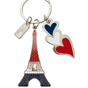 KIUB Sleutelhanger Paris Eiffeltoren metaal - model hart blauw wit rood, Wit Blauw, S