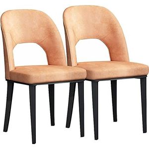 GEIRONV Moderne eetkamerstoelen set van 2, koolstofstalen voeten gestoffeerde accent vrije tijd bijzetstoelen lederen keuken kamer stoel Eetstoelen (Color : Orange, Size : 43x46x89cm)
