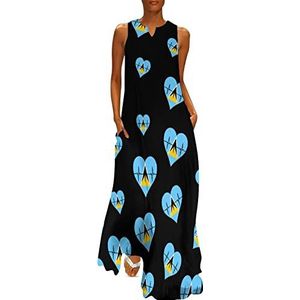 Love Saint Lucia Heartbeat Damesjurk, enkellengte, slanke pasvorm, mouwloos, maxi-jurk, casual, zonnejurk, 2XL