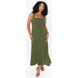 BIXPAK Dames Elegante Bruidsmeisjes Jurken 2023 Zomer Vierkante Hals Ruche Side Split Midi Formele Jurk for Bruiloft Gast Cocktail Party (Color : Army green, Grootte : L)