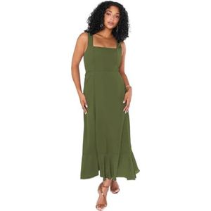 BIXPAK Dames Elegante Bruidsmeisjes Jurken 2023 Zomer Vierkante Hals Ruche Side Split Midi Formele Jurk for Bruiloft Gast Cocktail Party (Color : Army green, Grootte : L)