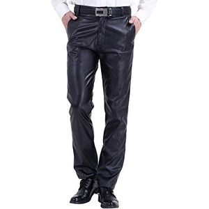 Heren Kunstleer Jeans Leren Broek Biker Jeans Waterdichte Broek Zacht en Ademend - Zwart Maat 34