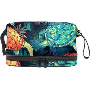 Dubbele Laag Cosmetische Tas Kwallen Roze Draagbare Make-up Tas Travel Organizer Pouch voor Vrouwen Meisjes Toiletartikelen Tassen, Multi 9, 27x15x14 cm/10.6x5.9x5.5 in, Make-up zakje