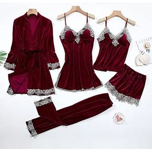 ROUZIHU Sexy Lace Nachthemd Pyjama Pak Intieme Lingerie Vrouwen Velours Slapen Set Kimono Robe Velvet Soft Fomear Sleepwear(Wine Red,M)