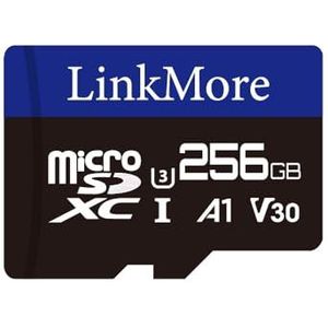 LinkMore 256 GB Micro SDXC-kaart voor Nintendo-Switch, A1, UHS-I, U3, V30, Klasse 10 compatibel, leessnelheid tot 100 MB/s, schrijfsnelheid tot 75 MB/s, inclusief SD-adapter