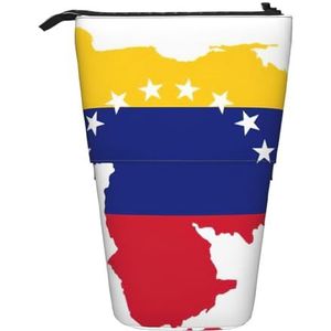 Evengigy Venezuela Vlag Print Leuke Etui met Zip Verstelbare Stand Potlood Houder Grappige Make-up Tas, Zwart, Eén maat, Tas Organizer