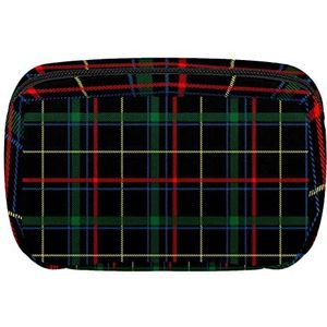 Cosmetische Rits Pouch Make-up Tas Reizen Waterdichte Toilettassen Voor Vrouwen Groen Zwart Rood Blauw Geel Plaid Tartan Checks Patroon, Meerkleurig, 17.5x7x10.5cm/6.9x4.1x2.8in