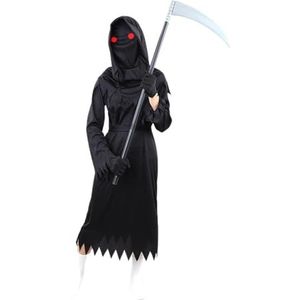 Grim Reaper Halloween-kostuum, Enge Halloween-kostuums Met Oplichtende Rode Ogen, Halloween-kostuum Met Gloeiende Rode Ogen, Oplichtende Rode Ogen Glow In The Dark Enge Halloween-kostuums Voor Jongens