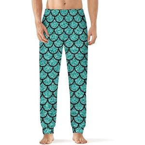 Aquamarijn Glitter Scals Mannen Slaap Pyjama Lounge Broek Rechte Fit Slaap Bodems Zachte Lange Pj Broek Nachtkleding