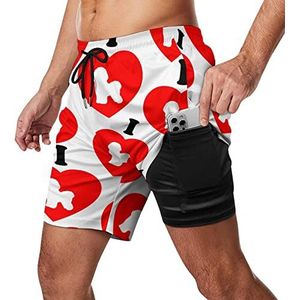 I Love Bichon Dog Zwembroek voor heren, sneldrogend, 2-in-1 strandsportshorts met compressieliner en zak