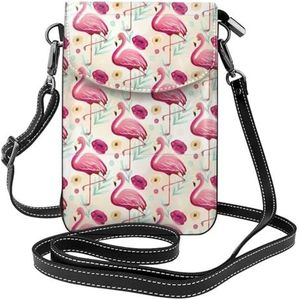 Flamingo lederen crossbody flip telefoontas met afneembare schouderbanden, gebruikt voor reizen, dating, vakantiegeschenken, Zwart, Eén maat